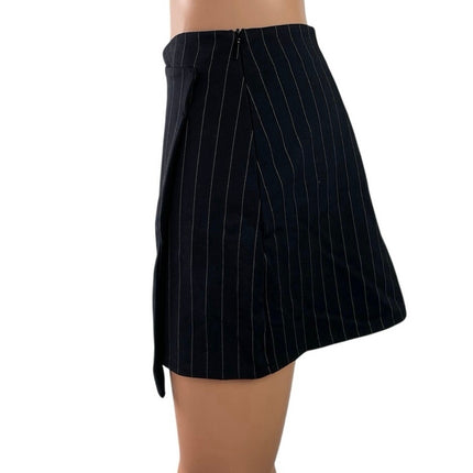 MNG Mango Black Pinstriped High Waisted Mini Wrap Straight Pencil Skirt Size S