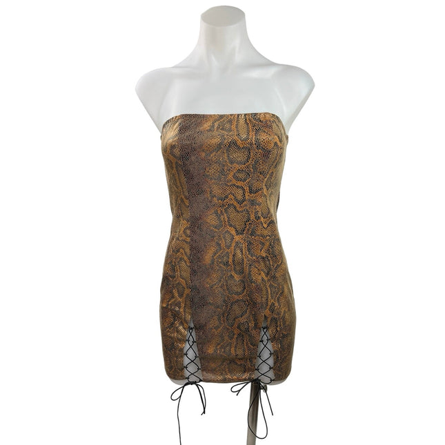 Meshki Women's Multicolor Snake Print Tie Up Sleeveless Mini Sheath Dr Brie Meshki Women's Multicolor Snake Print Tie Up Sleeveless Mini Sheath Dr Brie