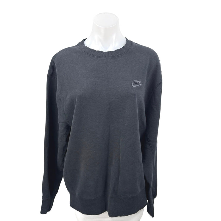 Nike Women's Black Classic Fleece Crewneck Long Sleeve Logo Sweatshirt Top Sz M