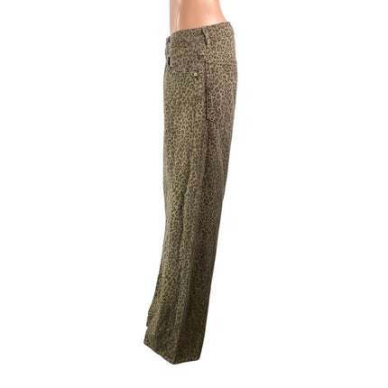 Zara TRF Women's Brown High Rise Animal Print Barrel Tapered Denim Jeans Pants 8