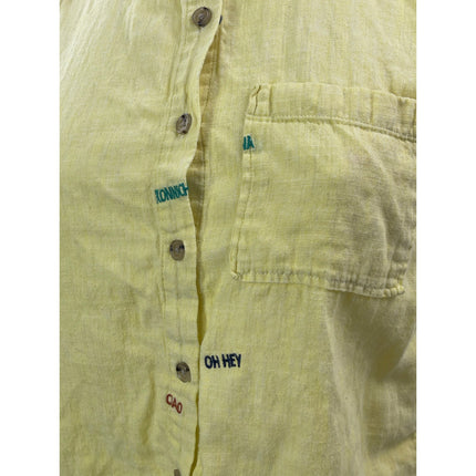 Marine Layer Green Embroidered Collar Short Sleeve Crop Button Down Shirt Top XS