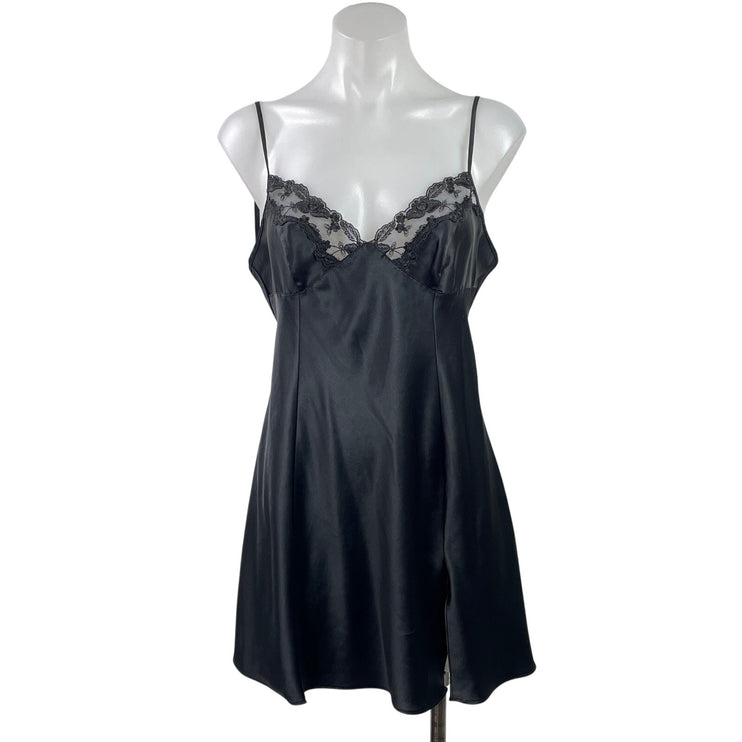 Victoria's Secret Black Silky Satin Sleeveless Cami Camisole Mini Slip Dress M