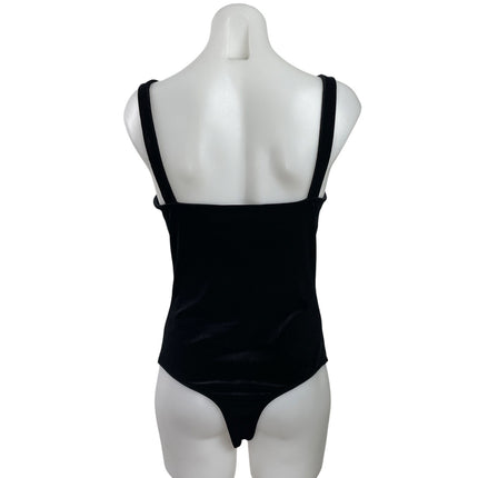 MNG Mango Womens Black Velvet Cowl Neck Sleeveless Cami Tank Bodysuit Top Size M