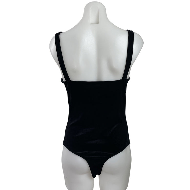 MNG Mango Womens Black Velvet Cowl Neck Sleeveless Cami Tank Bodysuit Top Size M