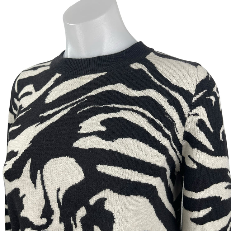 H&M Black White Zebra Marble Long Sleeve Knit Crew Neck Cropped Sweater Top Sz S