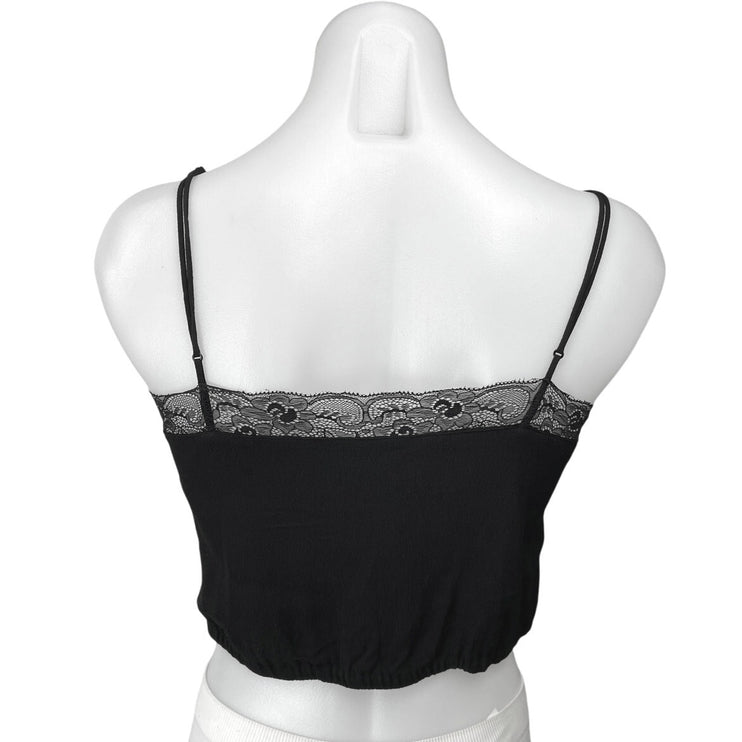 Aritzia Wilfred Free Black Floral Lace Trim Sleeveless Cami Crop Tank Top Size S