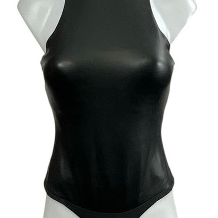 Skims Faux Vegan Leather High Neck Sleeveless Tank Shapewear Bodysuit Top Size S