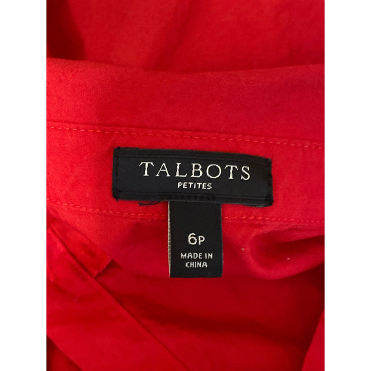 Talbots Red Long Sleeve Tie Waist Belted Button Front A Line Shirt Mini Dress 6P