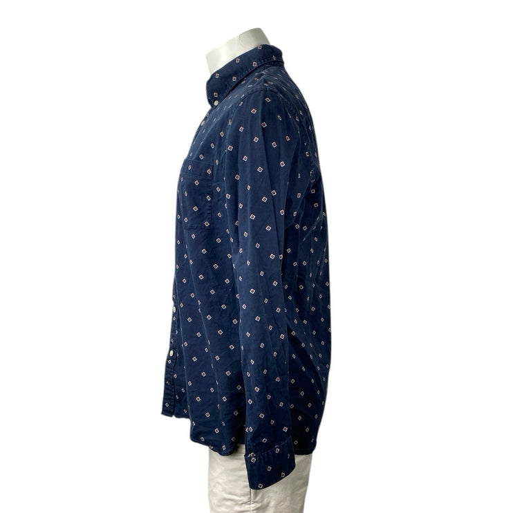 Brooks Brothers Red Fleece Mens Blue Diamond Long Sleeve Button Down Shirt Top L