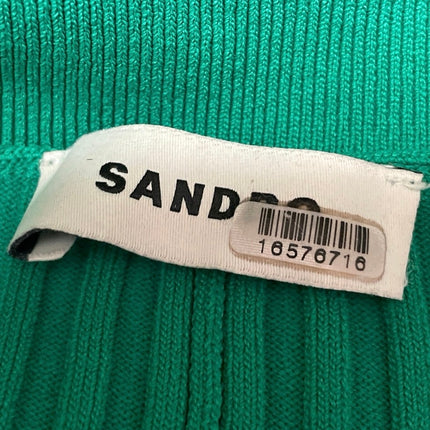 Sandro Lorel Green Ribbed Knit Short Sleeve Button Down A Line Midi Dress Size 8