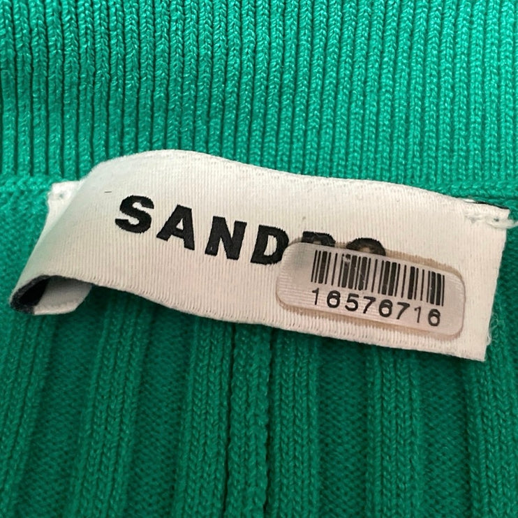 Sandro Lorel Green Ribbed Knit Short Sleeve Button Down A Line Midi Dress Size 8