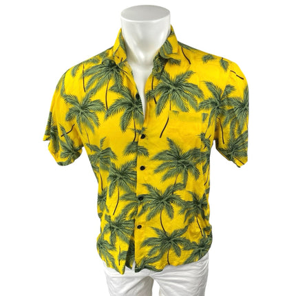 Nadear Men's Yellow Green Short Sleeve Palm Tree Button Down Shirt Top Size L