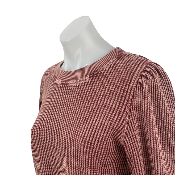 Free People FP One Wesley Maroon Waffle Knit Lace Long Sleeve Thermal Sweater M