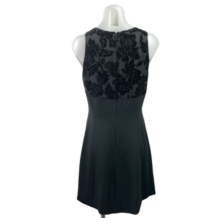 Yves Cossette Black Burnout Velvet Floral Sleeveless Mini Fit & Flare Dress Sz 6