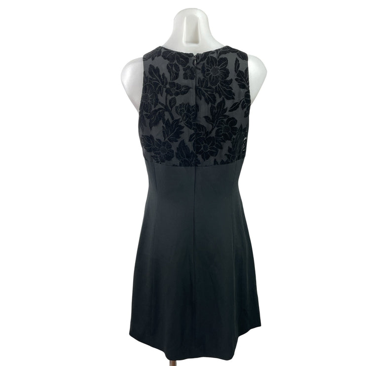Yves Cossette Black Burnout Velvet Floral Sleeveless Mini Fit & Flare Dress Sz 6