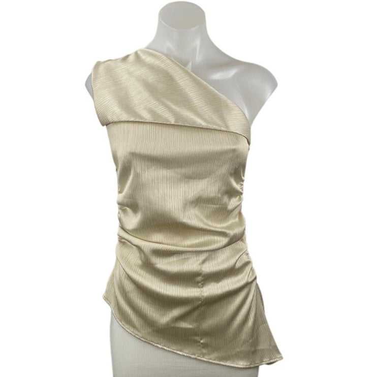 Zara Womens Metallic Satin Draped One Shoulder  Sleeveless Asymmetric Tank Top S