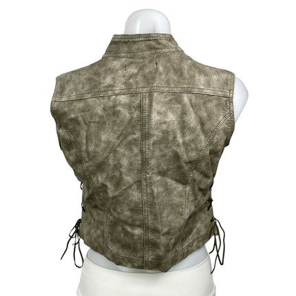 NEW Jaded London Women's Green Washed Lace Up Full Zip Vest Crop Top Size M