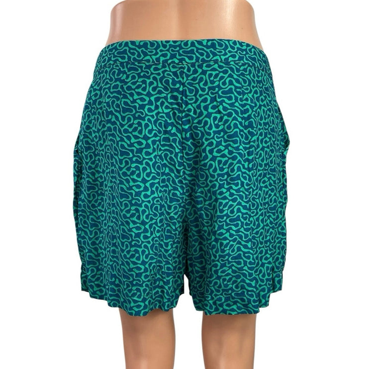 Lisa Corti Monoprix Women Green Linen Geometric High Rise Bermuda Shorts Size 38