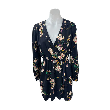 Honey Punch Women's Multicolor Floral V Neck Long Sleeve Mini Wrap Dress Sz S/M