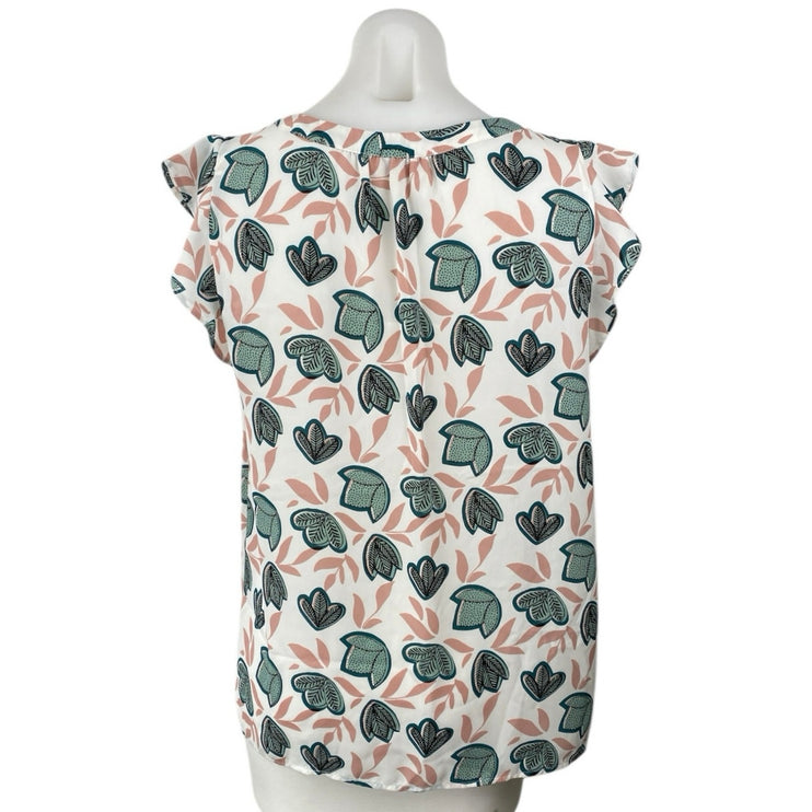 Ann Taylor LOFT Multicolor Floral Leaf Print Sleeveless V-neck Blouse Top Size M