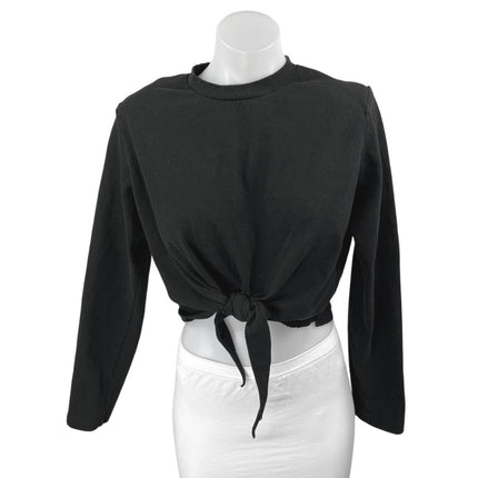 Frankie Shop Black Long Sleeve Crew Neck Tie T Shirt Tee Sweatshirt Crop Top S