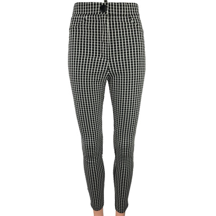 Zara Black White Checkered Plaid Hi Rise Skinny Leg Trousers Leggings Pants Sz S