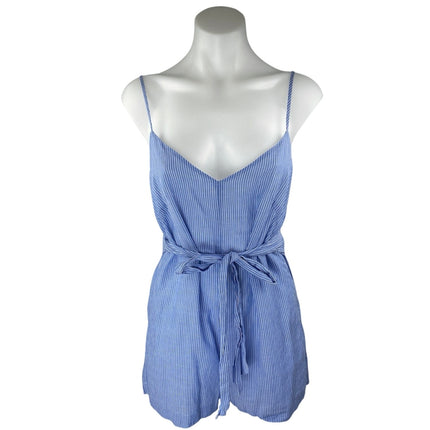 Club Monaco Blue Stripe Sleeveless Tie Waist Open Back Cami Tank Romper Shorts 0