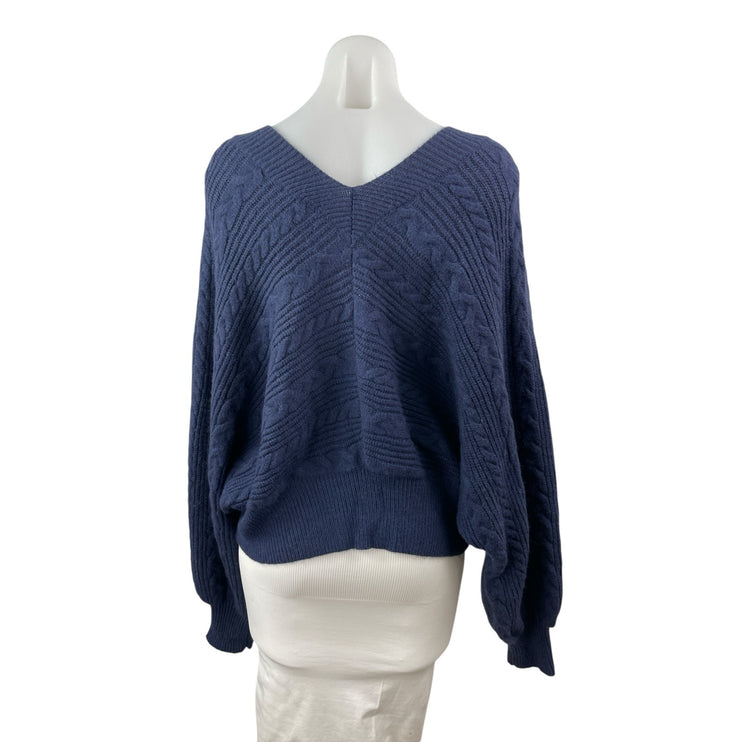 Cider Women's Navy Blue V Neck Cable Knit Tie Knot Cardigan Sweater Top Size 2XL