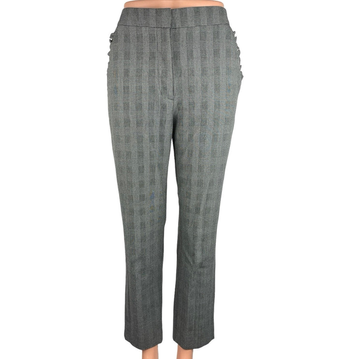 Zara Gray Plaid Ruffle Pockets High Rise Straight Leg Crop Ankle Trouser Pants M