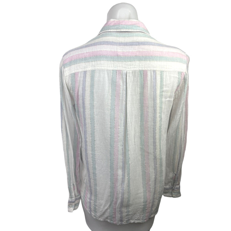 Rails White Multicolor Metallic Striped Linen Pocket Button Down Shirt Top Sz XS