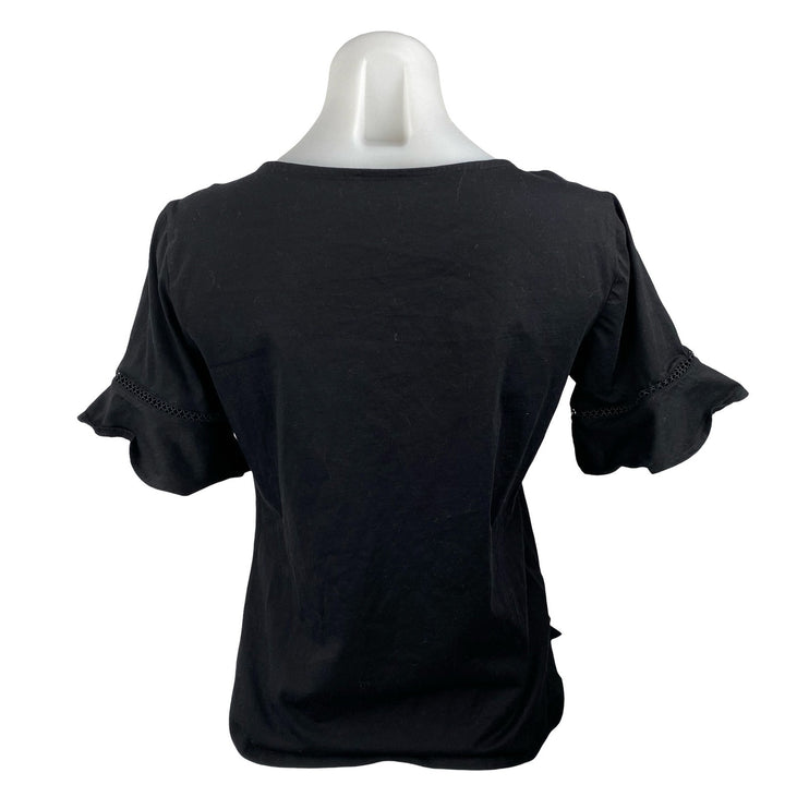 Ann Taylor Women's Black Short Bell Sleeve Round Neck Shirt Blouse Top Size S