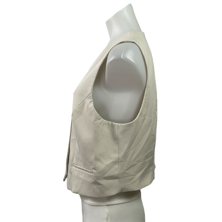 H&M Women's Cream Sleeveless Button Down V Neck Pocket Vest Tank Crop Top Size L
