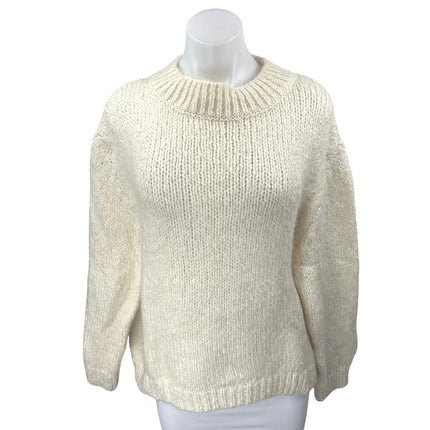 Zara Women's Cream Wool Long Sleeve Mock Neck Knit Pullover Sweater Top Size L