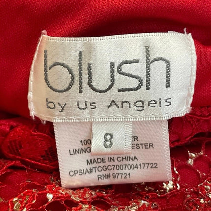 Blush by US Angels Girls Red Floral Lace Metallic Gold Fit & Flare Dress Size 8