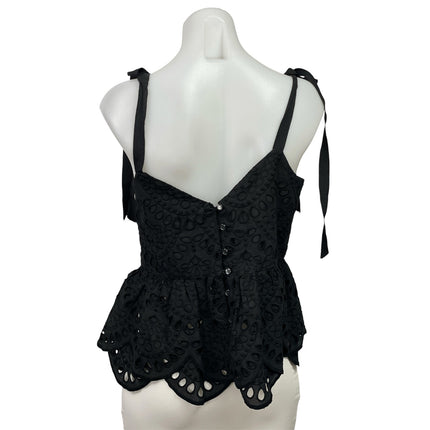 J. Crew Womens Black Sleeveless Eyelet Tie Shoulder Ruffles Peplum Blouse Top 4