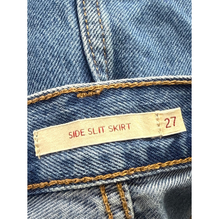 Levi's Light Blue High Rise Side Slit Classic Midi Flare A-Line Denim Skirt 27
