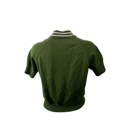 Fe Noel Nutmeg Womens Green Short Sleeves Embroidered Knit Sweater Mock Top Sz S