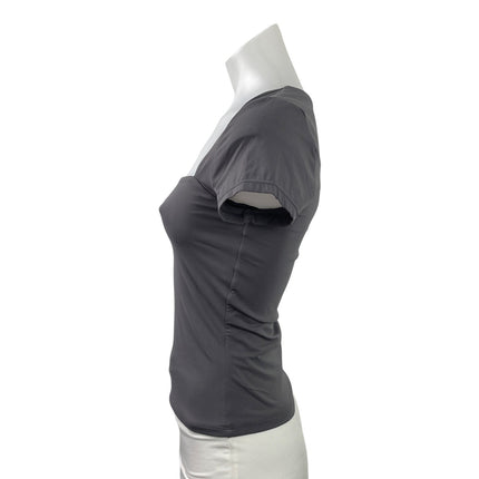 Qinsen Women's Dark Gray Short Sleeve Square Neck Stretch T Shirt Tee Top Size M