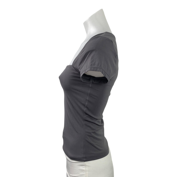 Qinsen Women's Dark Gray Short Sleeve Square Neck Stretch T Shirt Tee Top Size M