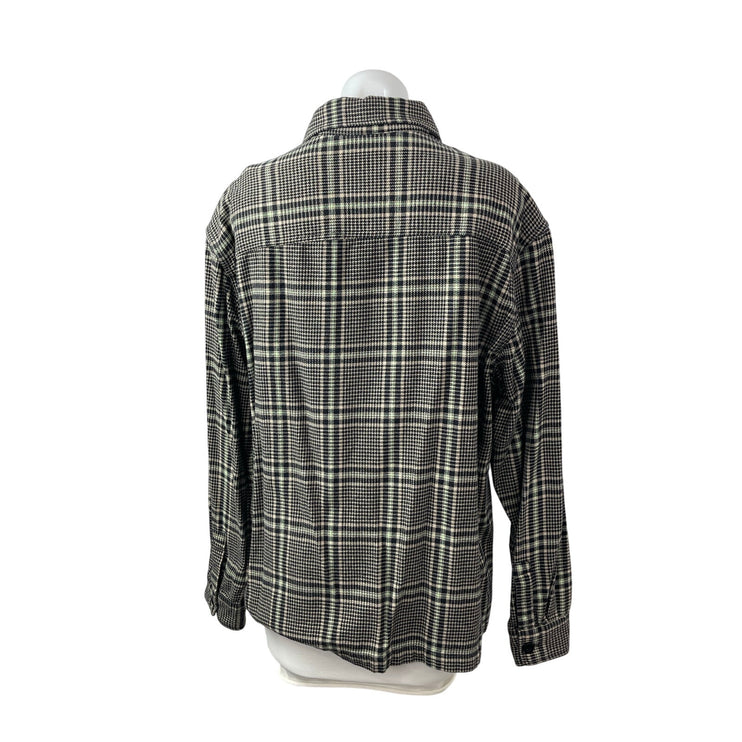 H&M Black Plaid Check Flannel Collared Long Sleeve Shirt Shacket Coat Jacket L
