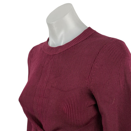 3.1 Phillip Lim Women's Red Ribbed Knit Tie Hem Knot Long Sleeve Crop Top Size S