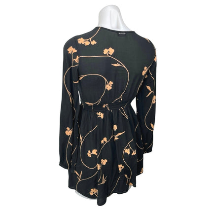 Billabong Black Beige Your Love Floral Long Sleeve Button-Up Skater Mini Dress S