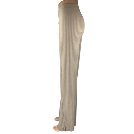 H&M Beige Tan Khaki High Waisted Ribbed Knit Pull On Straight Trousers Pants XL