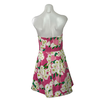 Lilly Pulitzer Pink Floral Strapless Tube Bandeau Fit & Flare Mini Dress Size 8