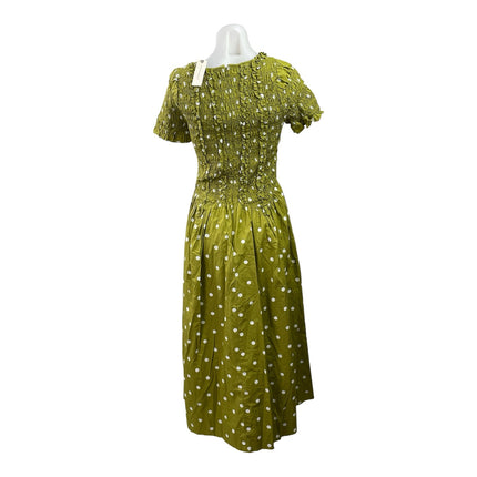 NEW Damson Madder Raphaela Green Polka Dots Smocked Shirred Maxi A-Line Dress 8