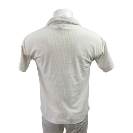 Jacklyn Intimates Men's White Knitted Collared Short Sleeve Polo Shirt Top Sz S