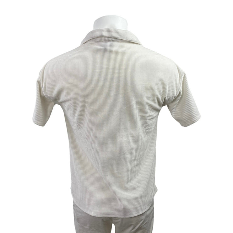 Jacklyn Intimates Men's White Knitted Collared Short Sleeve Polo Shirt Top Sz S