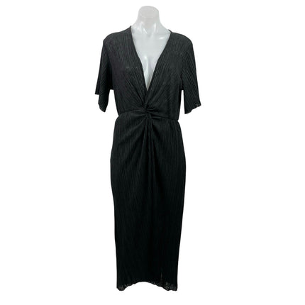 All in Favor Black Short Sleeve V Neck Textured Twist Front Maxi Dress Size S