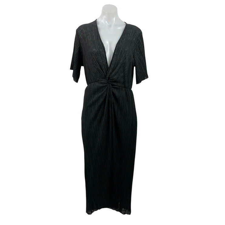 All in Favor Black Short Sleeve V Neck Textured Twist Front Maxi Dress Size S