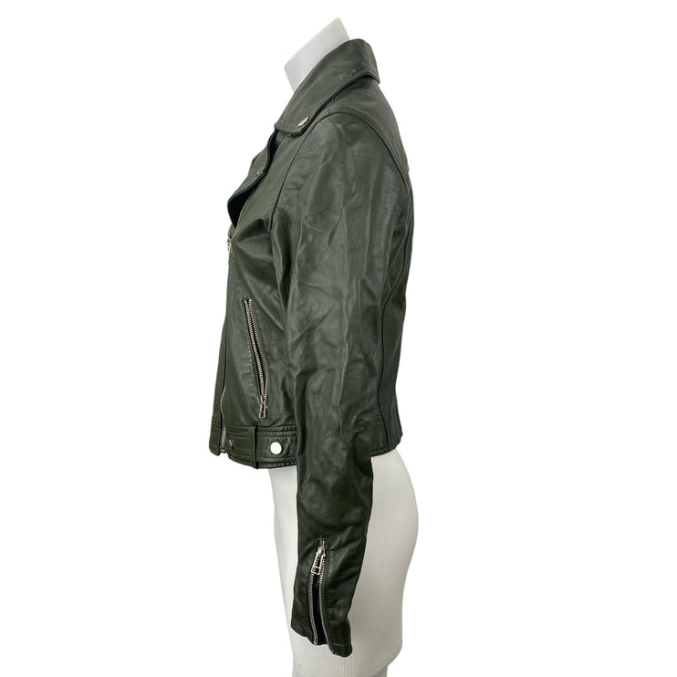 Slate & Willow Genuine Leather Notch Collar Long Sleeve Moto Biker Coat Jacket S